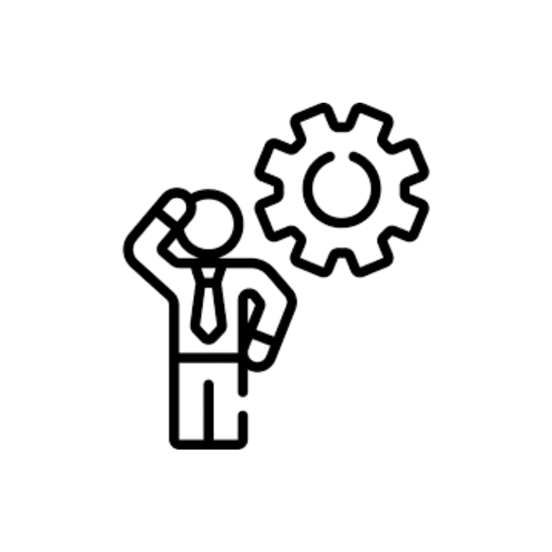 Dessin d'une personne portant une cravate entrain de réfléchir. Démontrer par un rouage.